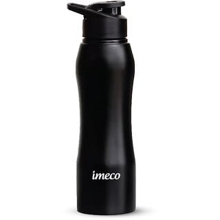IMECO Eco-Curve Stainless Steel Water Bottle with Sipper Cap Black 1 Litre