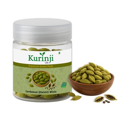 Kurinji Life Premium Green Cardamom Pods | Bold, Aromatic Elaichi | Natural Spice for Tea, Cooking & Ayurveda | Handpicked & Sun-dried