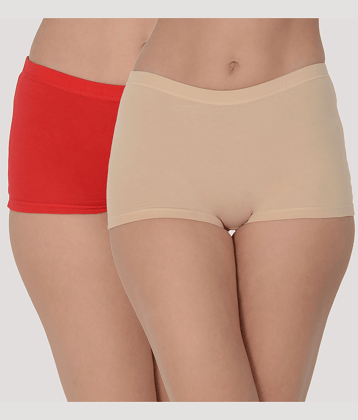 Leading Lady Pack of 2 Cotton Solid Women's Boy Shorts ( Red )
