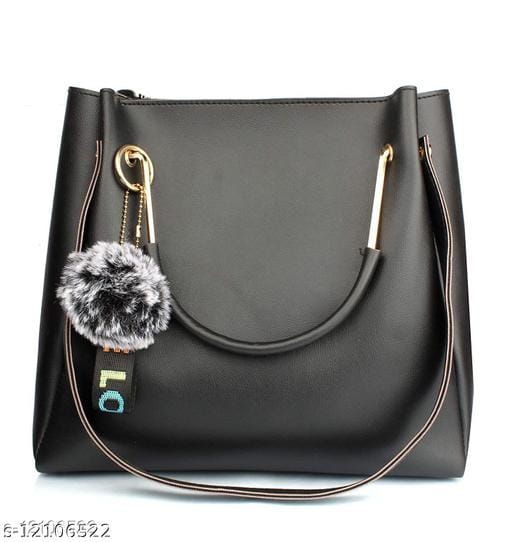 Daniel clark stylish womens black pu handbag with pom pom charm shoulder handbag elegant daily use purse for office travel casual for women girls