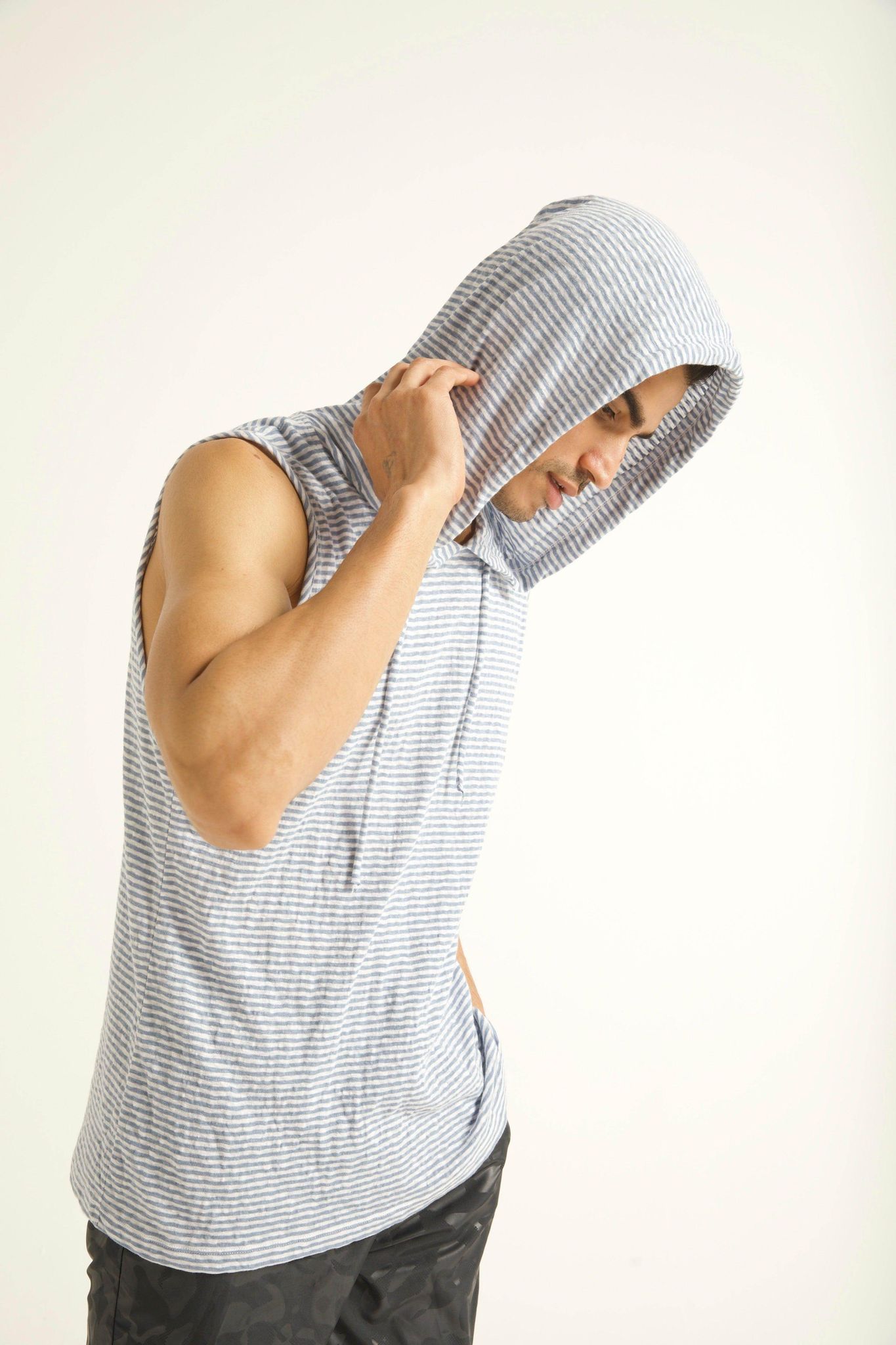 BLUE STRIPE HOOD TANK-XXL / Blue
