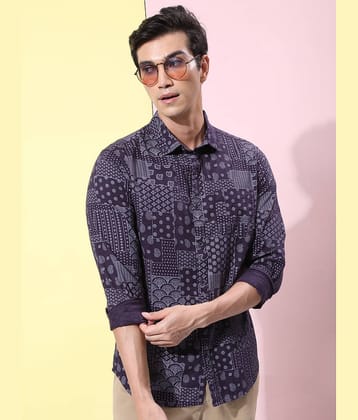 Ketch 100% Cotton Slim Fit Printed Full Sleeves Men's Casual Shirt - Purple ( Pack of 1 )