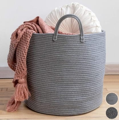 Generic Cotton Pack Of_1 12x14 Inch Laundry Storage Basket For Clothes (Grey)-PID66430