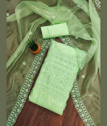 Rangtulika Ethnics Unstitched Organza Embroidered Dress Material - Green ( Pack of 1 )
