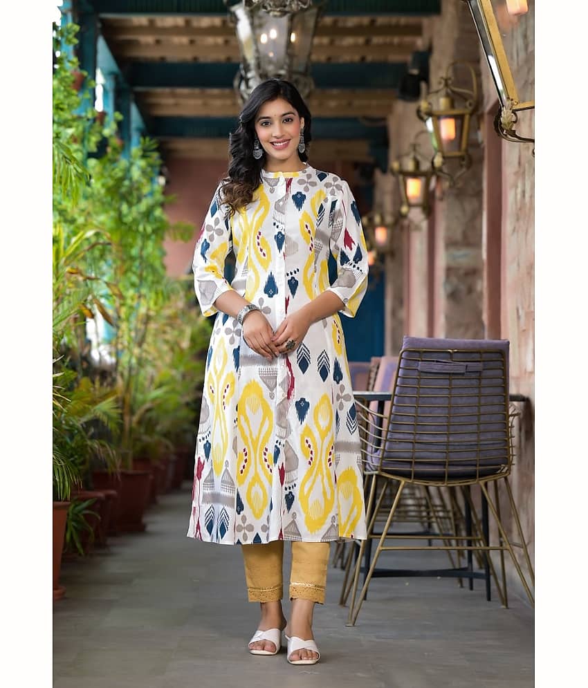 Juniper Rayon Printed Front Slit Women's Kurti - Yellow ( Pack of 1 )