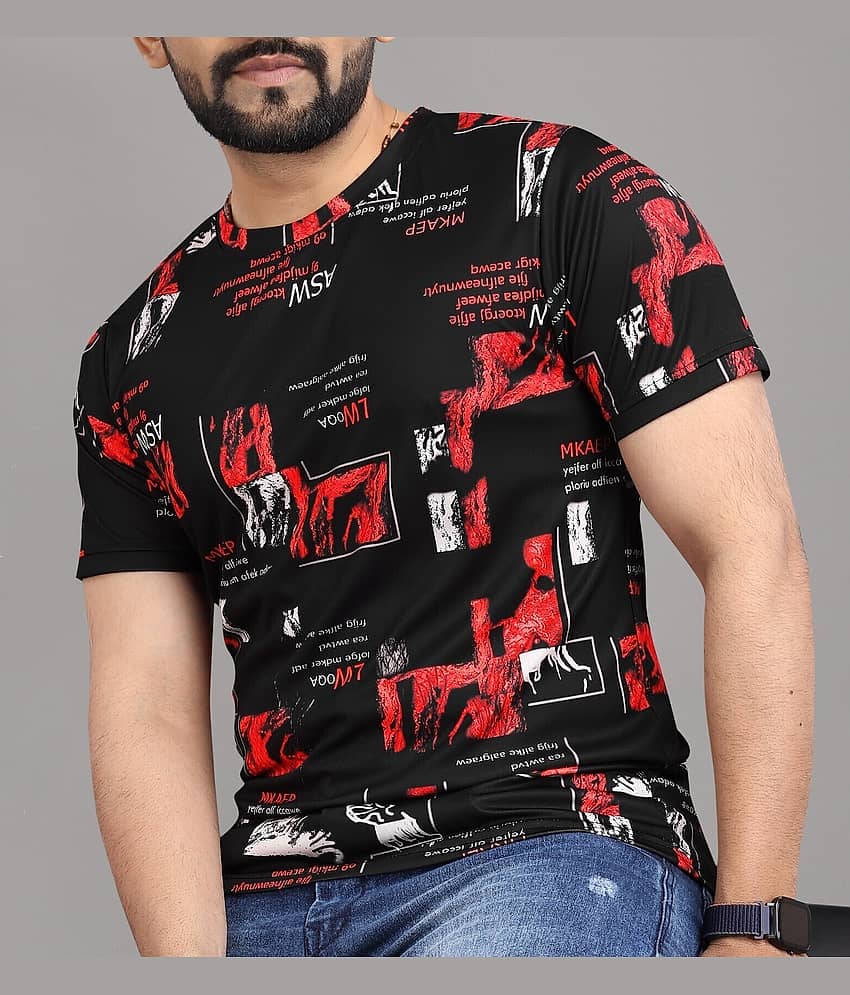 FABRIPPLE Polyester Regular Fit Printed Half Sleeves Men's Round T-Shirt - Red ( Pack of 1 )