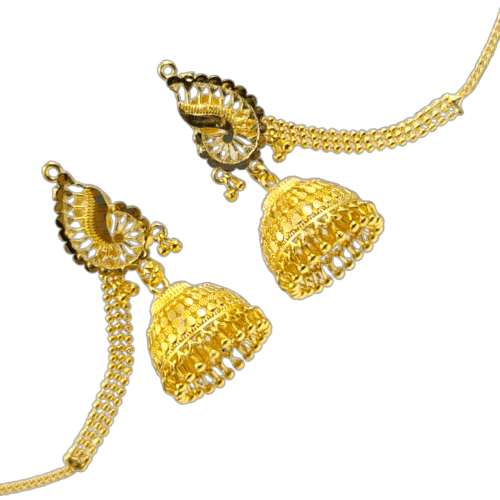 Opulent Gold-Plated Double Curtain Jhumka Earrings – Traditional Indian Bridal Jewelry for Special Occasions