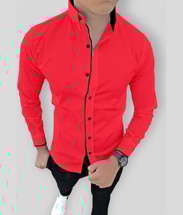 SUR-T - Red Cotton Blend Slim Fit Men's Casual Shirt (Pack of 1)