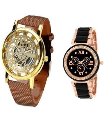 newmen - Brown PU Analog Couples Watch