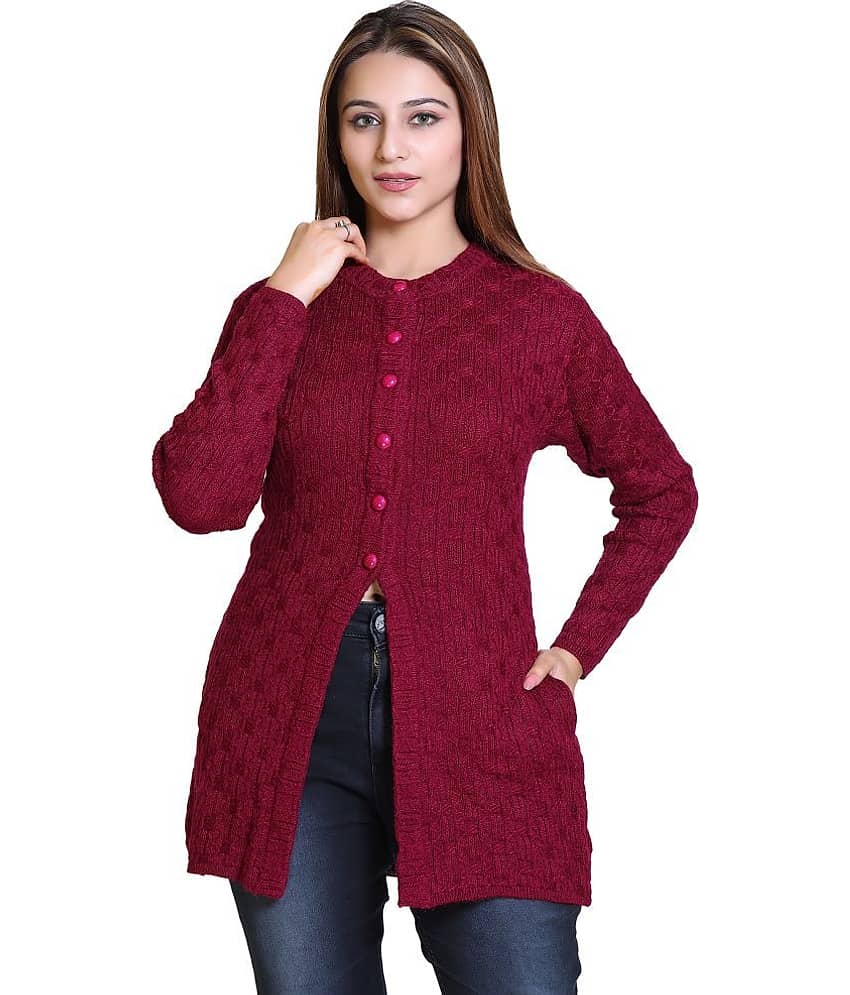 Varenyam Women Acrylic Round Neck Cardigan ( Purple )
