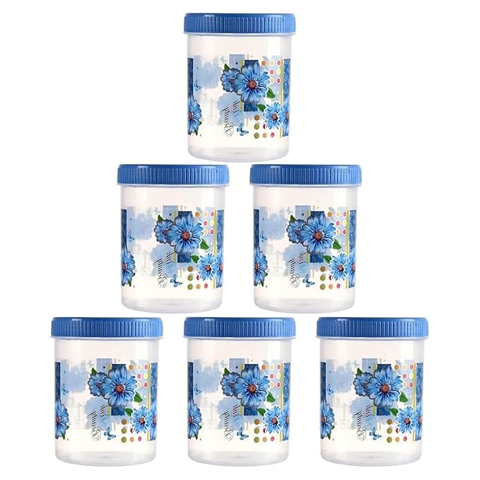 Kitchen Storage Container Set with Spoons, 1000 ML, Blue Floral Design, BPA Free, 3 Pic