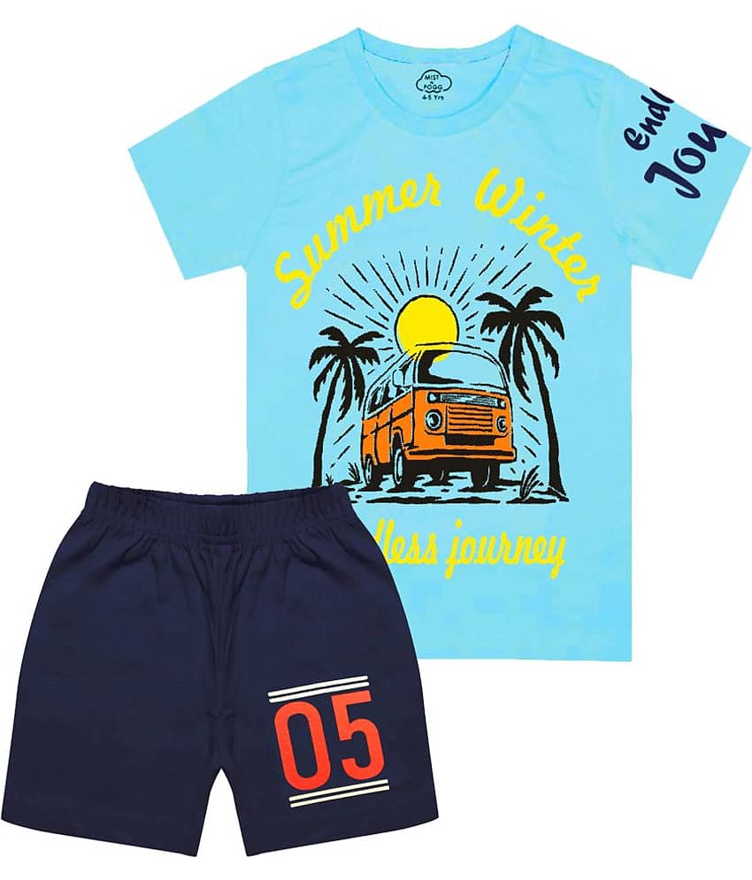 MIST N FOGG Pack of 1 Boys Cotton Blend T-Shirt & Shorts Set ( Red )