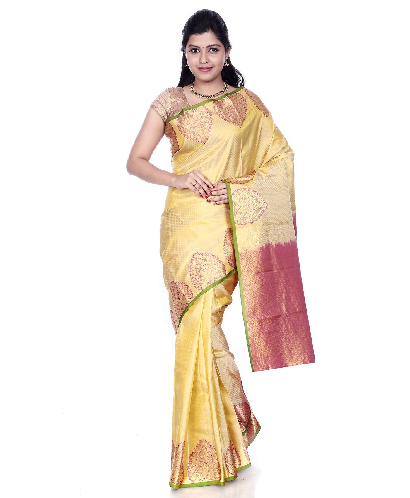 Yellow Kanchipuram Silk Saree with Anna Pakshi Motif