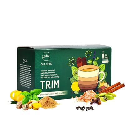 Oh Cha Trim, Detox Green Tea Bags | Green Tea for Weight Loss with Cinnamon, Asafoetida, Lemon rind, Clove, Cardamom, Ginger, Rock salt, Basil, Nutmeg, Black pepper | Slimming Tea, 40 gm - 20 Bags