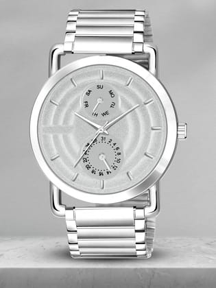 Silver 3D Embossed Stainless Steel Analog Watch for Men LR124