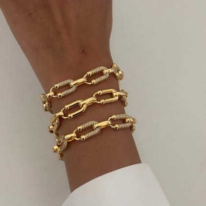Textured Golden Links Bracelet-Gold