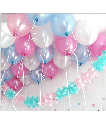 Blooms Theme Pink, White and Blue Metallic Latex Balloon (Set of 51 Pic)