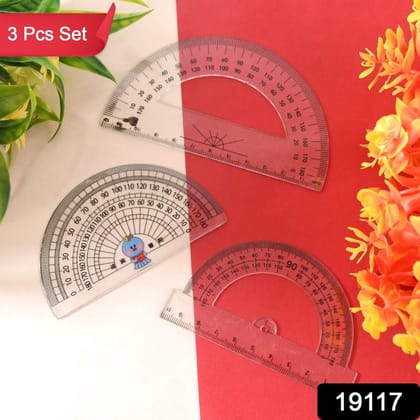 Multipurpose Transparent Plastic Protractor Set (3 Pcs Set)