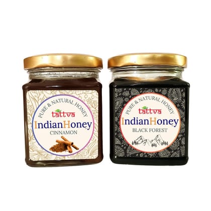 IndianHoney Black Forest (Honeydew) Honey & Metabolic & Warming Cinnamon Infused Honey Combo Pack (230gm & 230gm)
