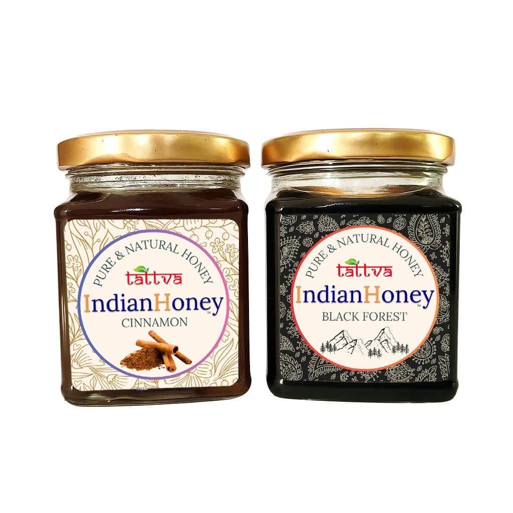 IndianHoney Black Forest (Honeydew) Honey & Metabolic & Warming Cinnamon Infused Honey Combo Pack (230gm & 230gm)