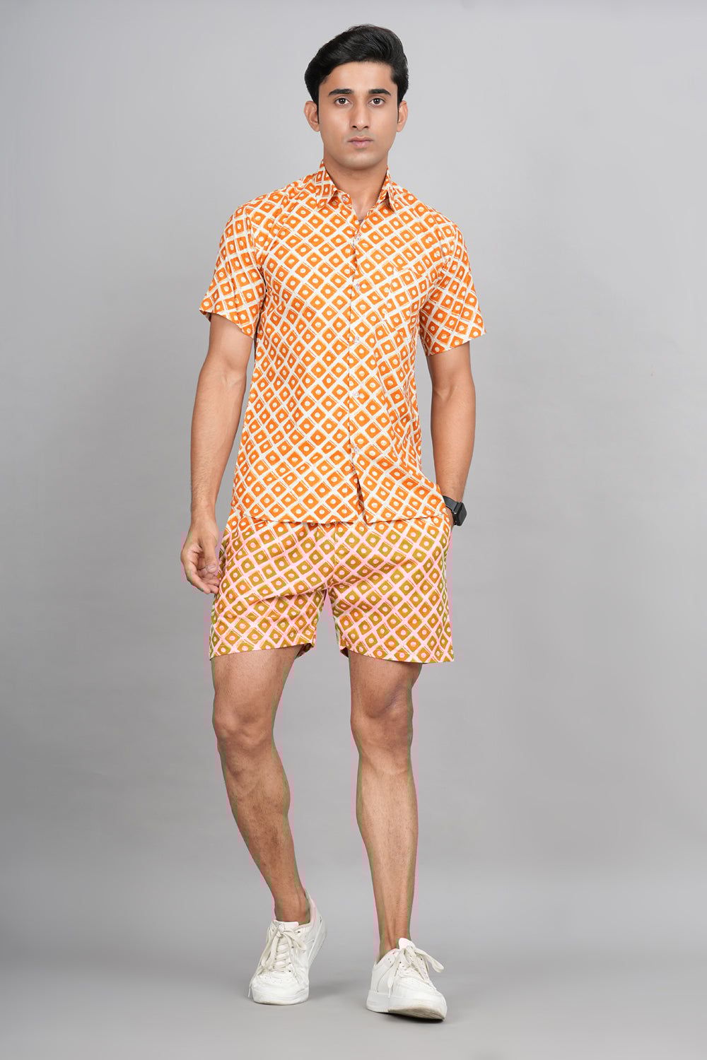 Mandarin Magic: Jaipuri Block Printed Co-ords-S / Orange / 100% Cotton