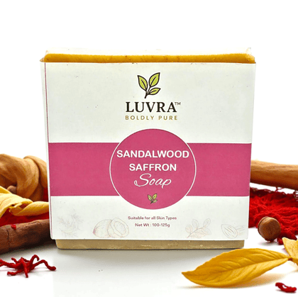 LUVRA Skin Lightening Sandalwood Saffron Soap  100% Natural & Chemical-Free Anti-Aging Bar (100-125g)