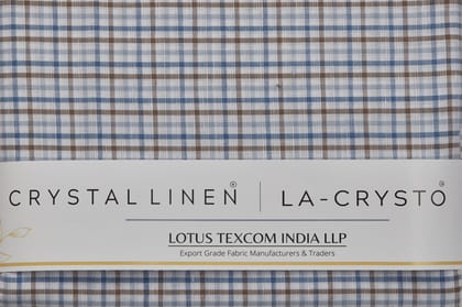 Linen Cotton Blend, Yarn Dyed Checks, Plain,White And Blue And BrownMen And Women, Unstitched Shirting Or Top Fabric-1 Meter