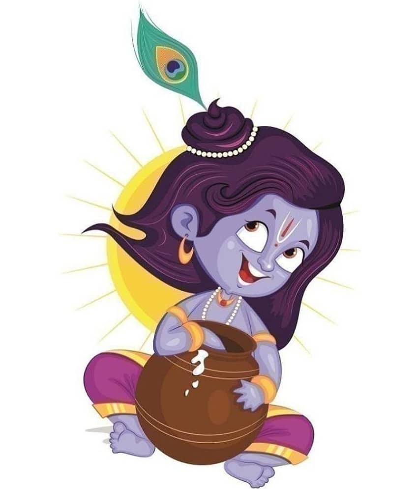 Print Mantras Little Krishna Wallstickers Religious & Inspirational Sticker ( 92 x 60 cms )
