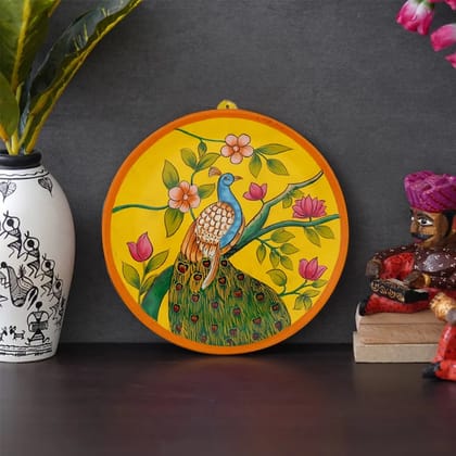 Handpainted Pichwai Peacock On Tree Wall Plate 10