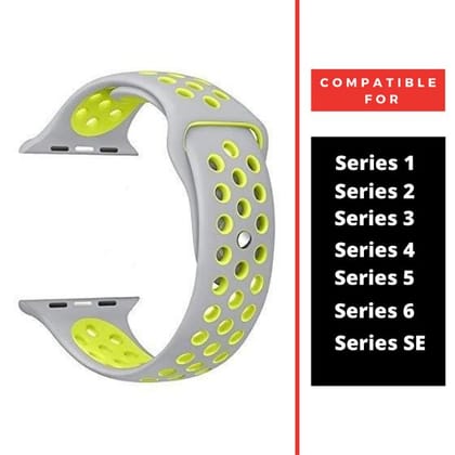Grey Neon Dotted Silicone Strap For Apple Watch Series Ultra (42mm/44mm/45mm/46mm/49mm)