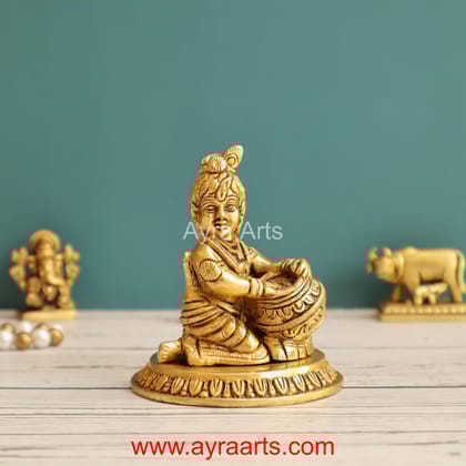 Lord Makhan Chor Krishna Brass Idol Matki Krishna - 3.5 Inch Height Lord Makhan Chor Krishna Brass Idol Matki Krishna - 3.5 Inch Height