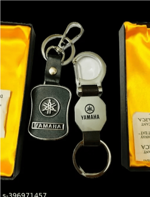 Best Quality Yamaha Bike double sided hook & chrome finish leather keychain for bikes (Combo Pack)