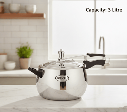 WEKTU Premium Stainless Steel Tri-Ply Belly Pressure Cooker - 3 Litre Capacity, Mirror Finish