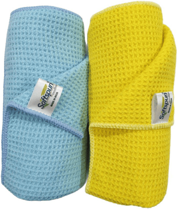 SOFTSPUN Microfiber Drying Cloth, 40x40 Cms, 2 Piece Waffle Weave Towel Set, 400 GSM, (Multi-Colour) Super Absorbent Lint & Streak-Free Cloth Cleans and Polishes for Car Window/Glass Office & Home.