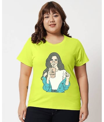 BEYOND SIZE - THE DRY STATE Women Cotton Blend Printed Regular Fit Round Neck T-Shirt ( Fluorescent Green )