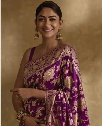 Women's Silk Printed Saree With Unstitched Blouse 5.5Mtr (Purple)-PID60302