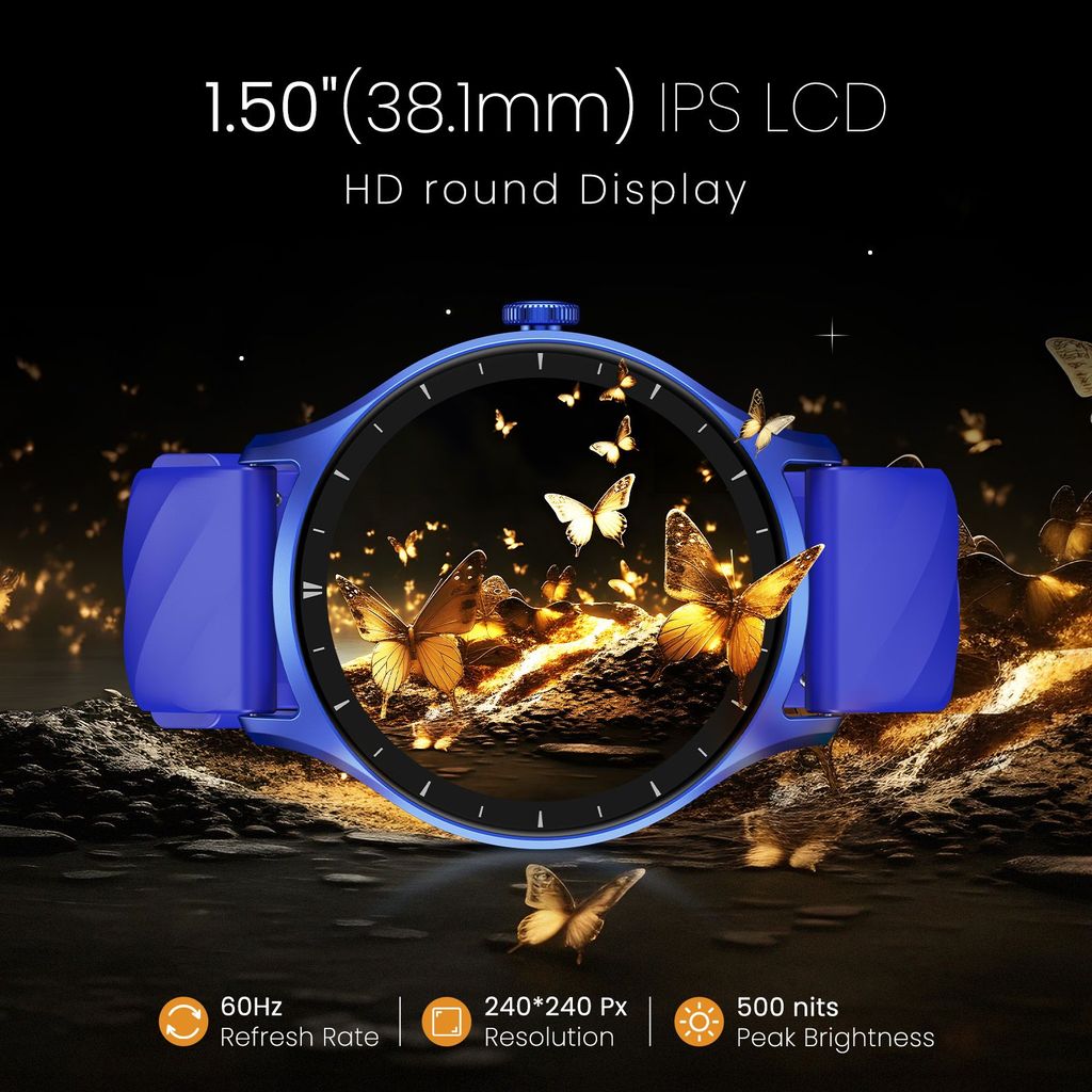 CELLECOR E2 Hype 1.50" (38.1mm) HD IPS Display Smart Watch, 500 Nits, 60Hz Refresh Rate, Bluetooth Calling, AI generated Watch Faces, 100+ Sports Modes, Health Suite, Voice Assistance (Blue )