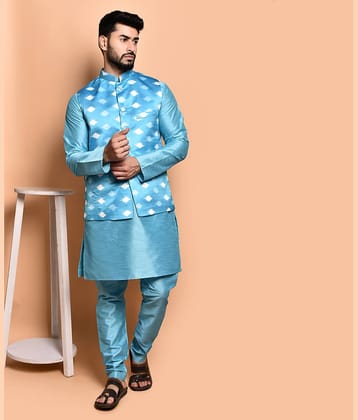 PRINTCULTR Blue Silk Regular Fit Men's Kurta Pyjama Set ( Pack of 1 )