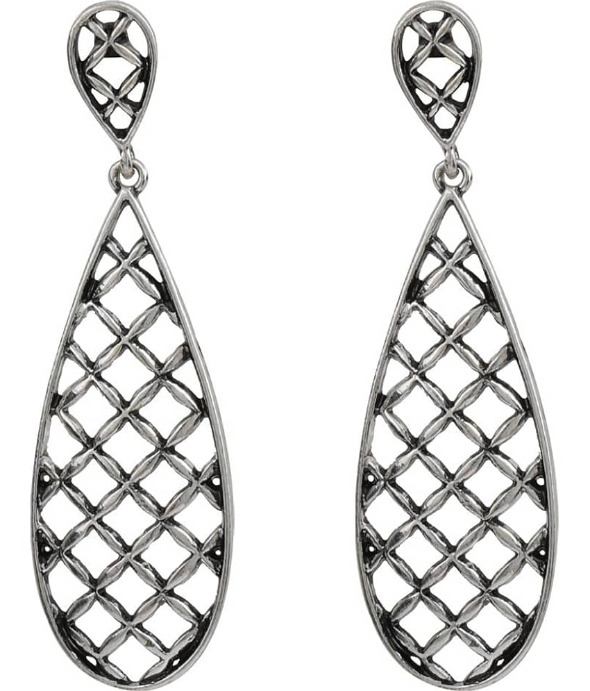 Silver Shine Sensational Silver Jali Design Drop Earrring