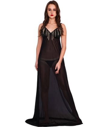 Madaam Net Baby Doll Dresses With Panty - Black