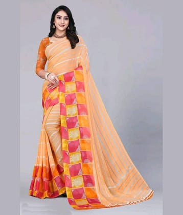 Bhuwal Fashion Chiffon Striped Saree With Unstitched Blouse Piece ( Orange )