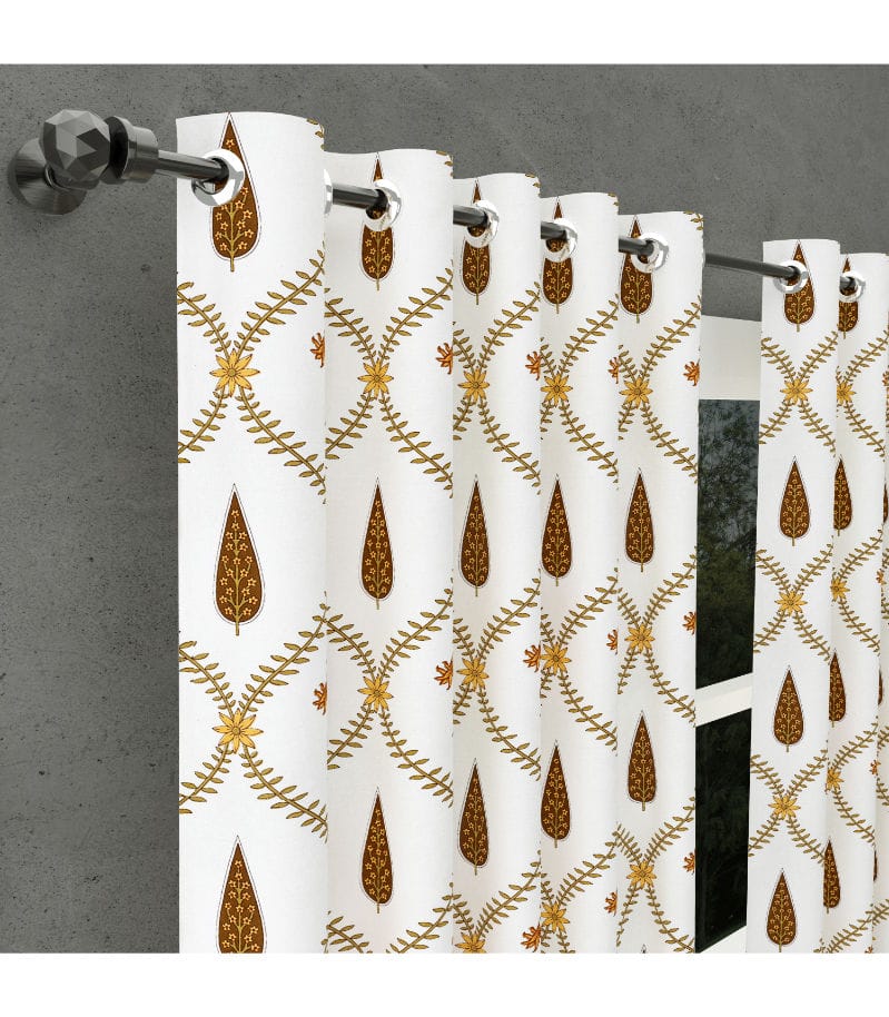 Pinklay Golden Bloom Curtains Hand Block Printed Floral Elegance ( 9 Feet )