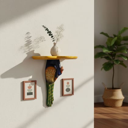 VMAntique Decor Handicraft Wall-Art, Wooden Painted Peacock Wall-Statue, Showpiece Peacock Wall-Figurine, Indoor Decoration Natural Peacock Wall-Idol