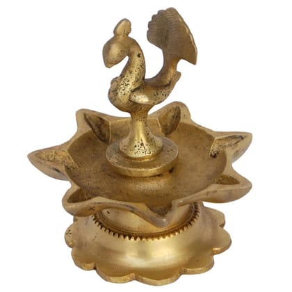 Brass Peacock Diya Jyoti Deepak Oil Lamp 7 Wicks  - Multiflame Oil Lamp for Puja & Lighting, Height : 3.5 Inch (BSMAS1173 A)
