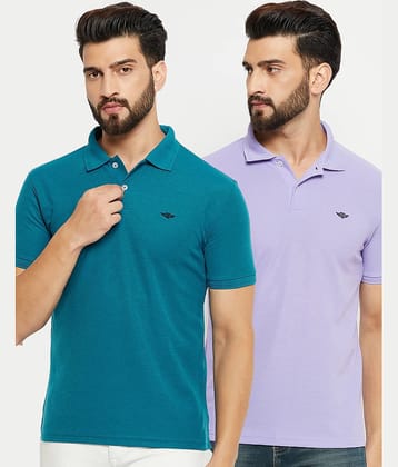 GET GOLF Pack of 2 Cotton Blend Regular Fit Solid Half Sleeves Men's Polo T Shirt ( Teal Blue )