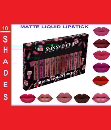 SKIN SMOOTHIE Mini Liquid Lipstick , Long wear , Matte Finish, Multicolor 7.5(g),Pack of 10