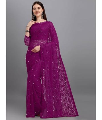 VANRAJ CREATION Net Self Design Saree With Unstitched Blouse Piece ( Magenta )