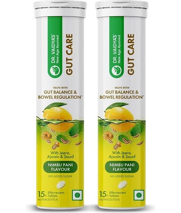 Dr. Vaidya's Gut Care Effervescent Tablets | 15 Tablets(Pack of 2) Nimbu Pani Flavour