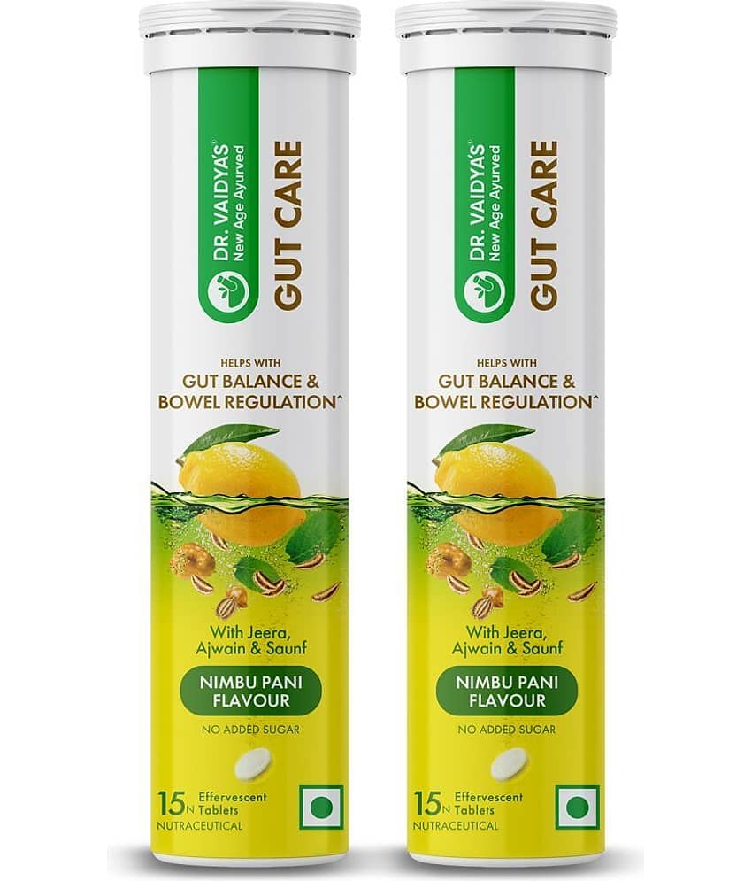 Dr. Vaidya's Gut Care Effervescent Tablets | 15 Tablets(Pack of 2) Nimbu Pani Flavour
