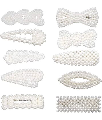FOK 10 Pcs Pearl Stylish Hair Barrettes Design Hair Styling Clip Pin For Girls & Women